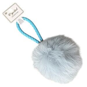 Light Blue Faux Fur Pom Pom Keychain Braided Strap Pastel Easter NWT